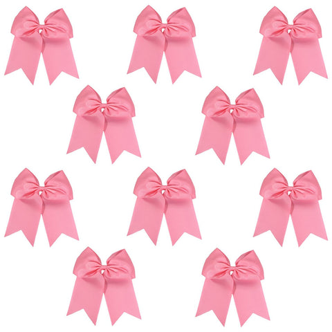 10 Light Pink Cheer Bows Large Hair Bow with Ponytail Holder Cheerleader Ponyholders Cheerleading Softball Accessories