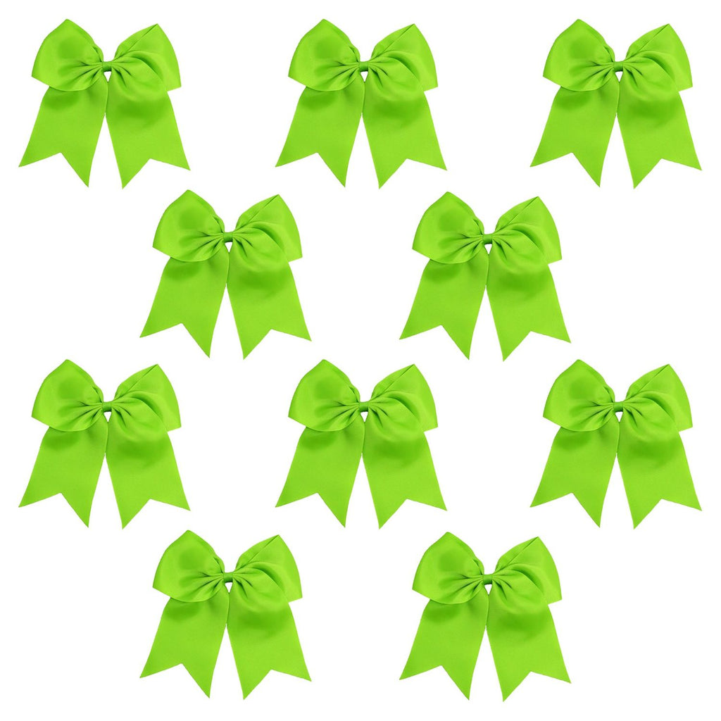 10 Lime Cheer Bows Large Hair Bow with Ponytail Holder Cheerleader Ponyholders Cheerleading Softball Accessories