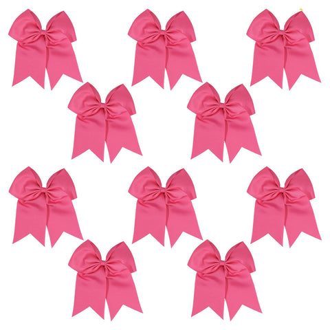 10 Medium Pink Cheer Bows for Girls Large Hair Bows with Clip Holder Ribbon