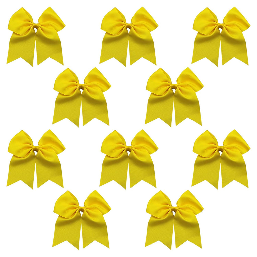 10 Yellow Cheer Bows Large Hair Bow with Ponytail Holder Cheerleader Ponyholders Cheerleading Softball Accessories