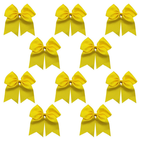 10 Yellow Cheer Bows for Girls Large Hair Bows with Clip Holder Ribbon