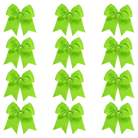 12 Lime Cheer Bows for Girls Large Hair Bows with Clip Holder Ribbon