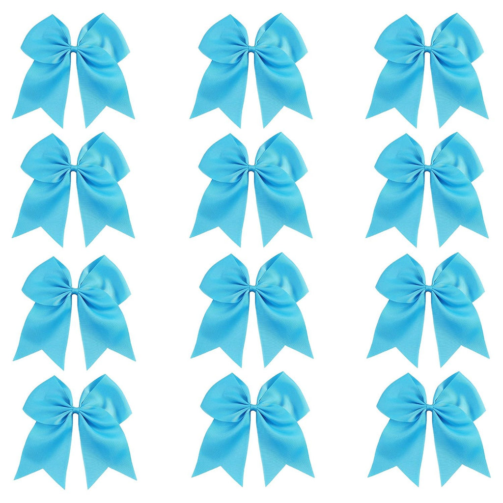 12 Teal Cheer Bows Large Hair Bow with Ponytail Holder Cheerleader Ponyholders Cheerleading Softball Accessories