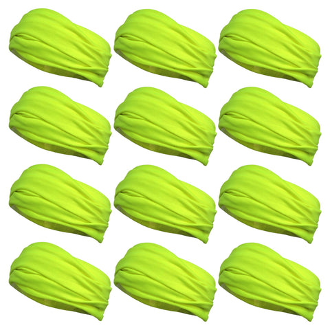 Multifunctional Headbands 12 Wide Yoga Running Workout Neon Yellow