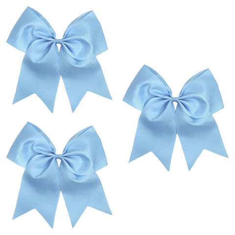 3 Carolina Blue Cheer Bow Large Hair Bows with Ponytail Holder Cheerleader Ribbon Cheerleading Softball Accessories