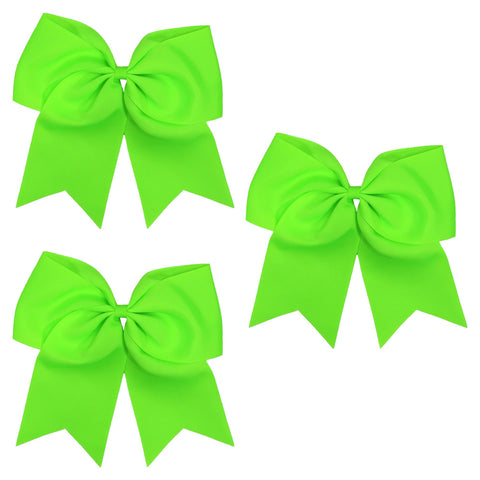 3 Neon Green Cheer Bows Large Hair Bows with Ponytail Holder Cheerleader Ribbon Cheerleading Softball Accessories