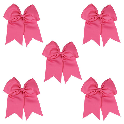 5 Medium Pink Cheer Bow Large Hair Bows with Ponytail Holder Cheerleader Ribbon Cheerleading Softball Accessories