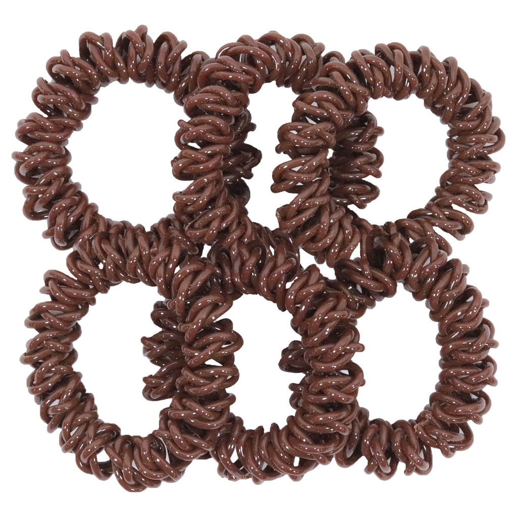 6 BROWN Spiral Hair Ties Elastic Coils Ponytail Holders Plastic Rubber Band