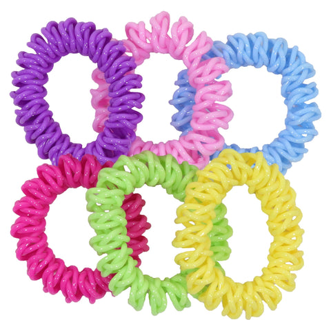 6 Rainbow Spiral Hair Ties Elastic Coils Ponytail Holders Plastic Rubber Band