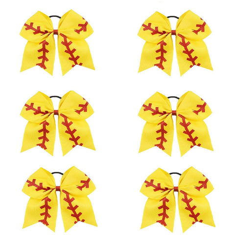 6 Softball Cheer Bow for Girls Large Hair Bows with Ponytail Holder Ribbon