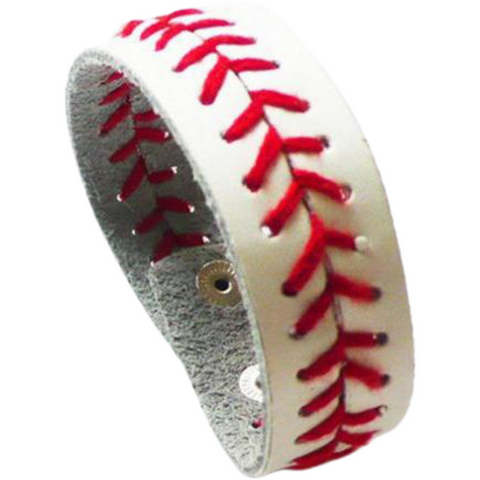 Baseball Sport Snap Bracelet Wristlet With Snap Closure for Women Men Kids and Teens White With Red Stitching