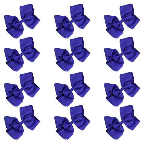 12 Blue Classic Cheer Bows Large Hair Bow with Clip