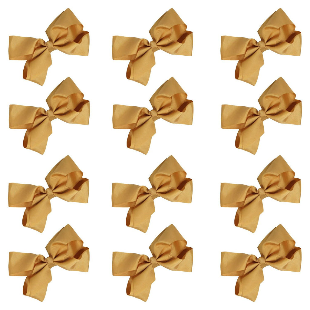 12 Gold Classic Cheer Bows Large Hair Bow with Clip