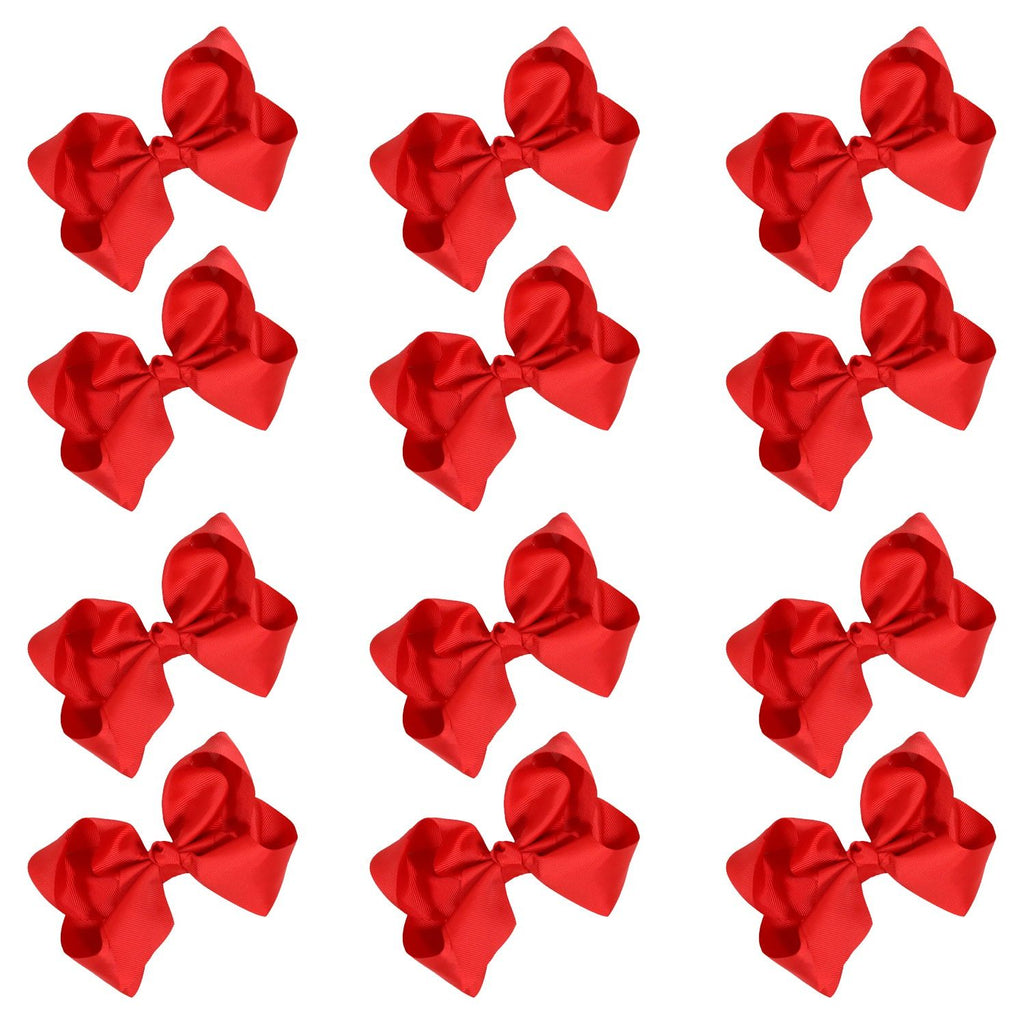 12 Red Classic Cheer Bows Large Hair Bow with Clip