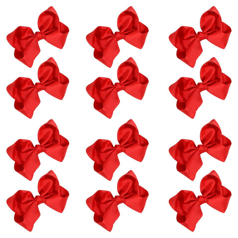 12 Red Classic Cheer Bows Large 7 Inch Hair Bow with Clip