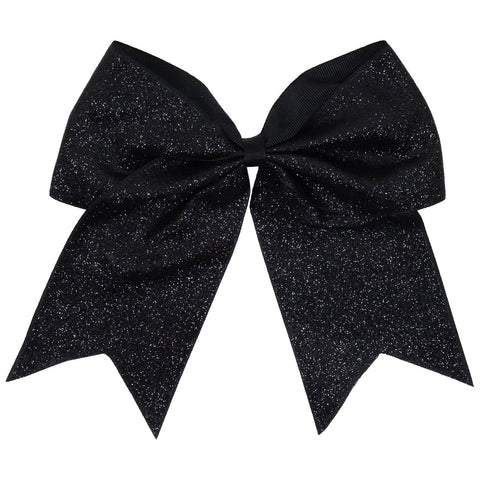 Black Glitter Cheer Bow for Girls Large Hair Bows with Ponytail Holder Ribbon