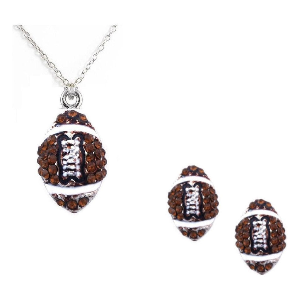 Football Set Post Earrings Necklace Rhinestone