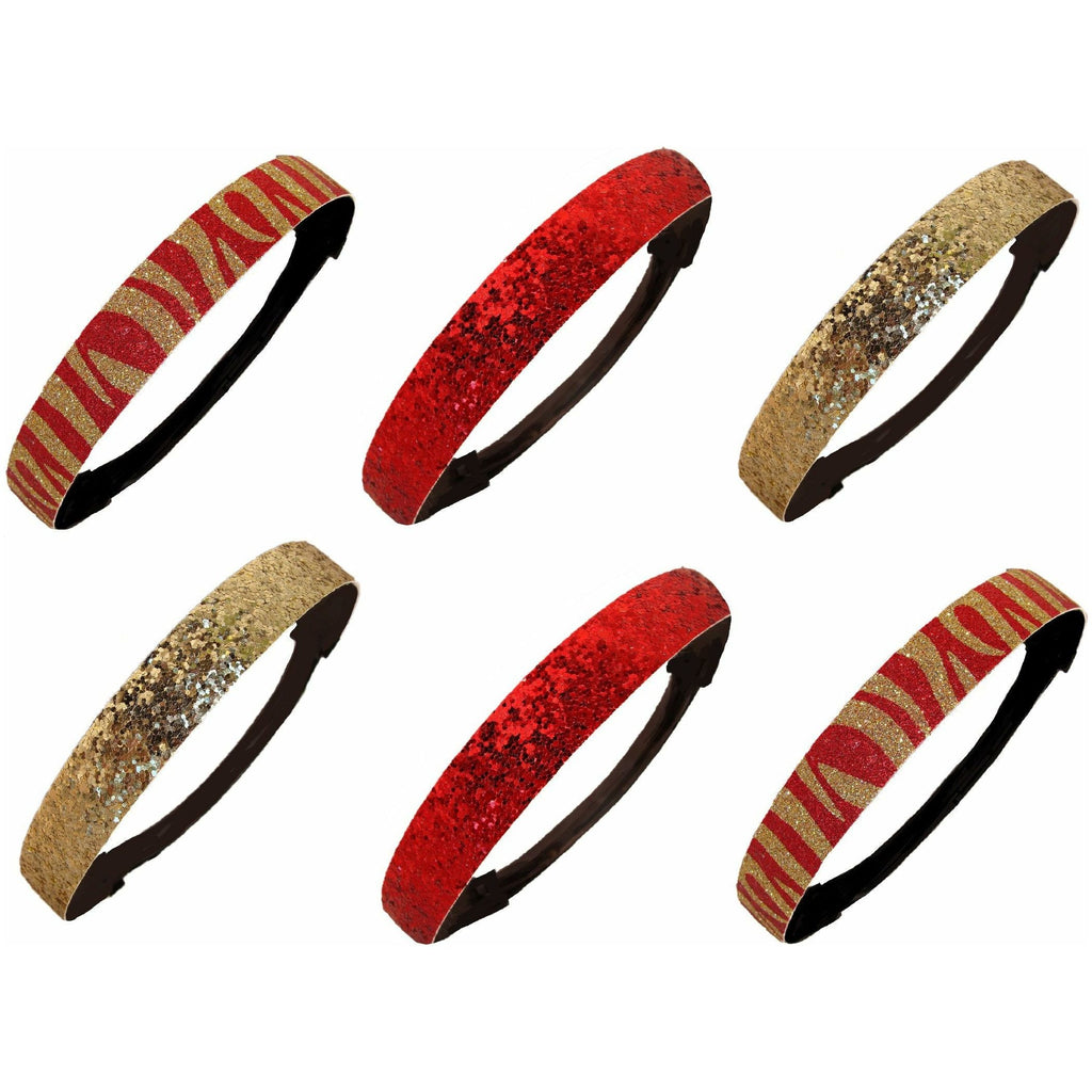 Glitter Headbands 6 Girls Headband Sparkly Hair Head Bands 6 Pack Zebra Red Gold