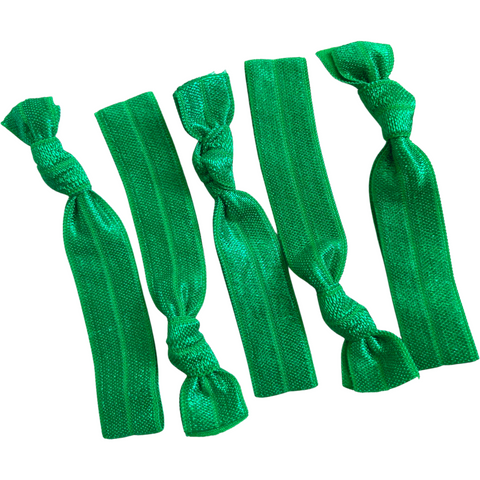 Hair Ties 5 Elastic Green Ponytail Holders Ribbon Knotted Bands