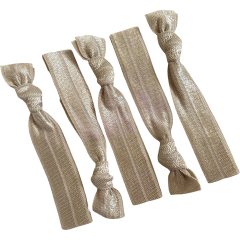 Hair Ties 5 Elastic Taupe Ponytail Holders Ribbon Knotted Bands