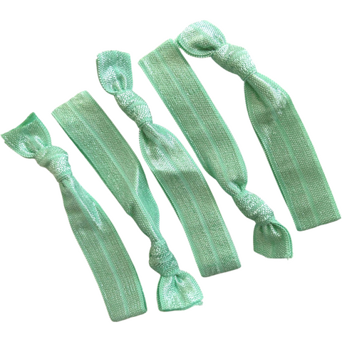 Hair Ties 5 Elastic Turquoise Ponytail Holders Ribbon Knotted Bands