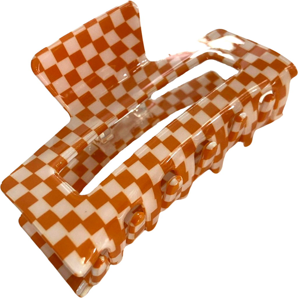 Medium Hair Claw Clips for Women Large Hair Clip for Thin Thick Curly Straight Hair Non Slip Claws Hair Accessories for Cute Hairstyles- Medium Orange White Checkered