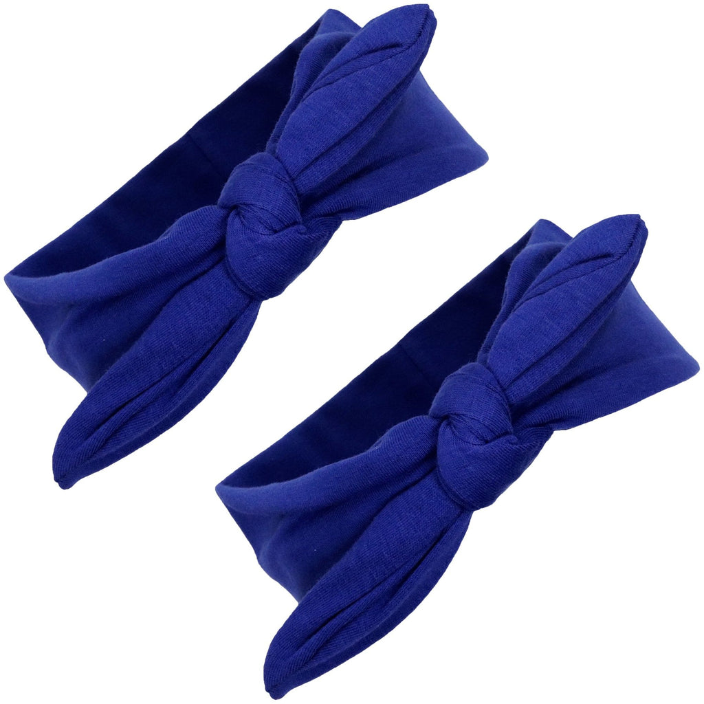 Boho Knotted Headband for Women Top Knot Vintage Bohemian Inspired Hair Bands Elastic Cotton Wide Headbands 2 Pack Blue