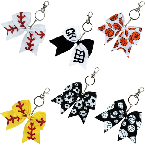 Sports Keychains for Girls Softball Volleyball Basketball Soccer Ribbon Cheer Bow Key Chain