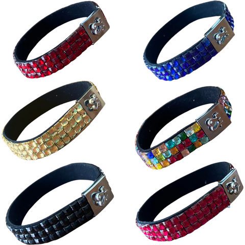 Rhinestone Bracelet Cuff With Clasp Heart Closure Bling Crystal Bracelets for Women Kids Girls and Teens Multicolor, Pink, Clear, Blue, Black, and Red