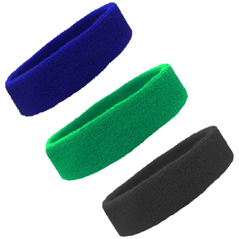 Sweatbands Terry Cotton Sports Headband Sweat Absorbing Head Band Green Blue Black 3