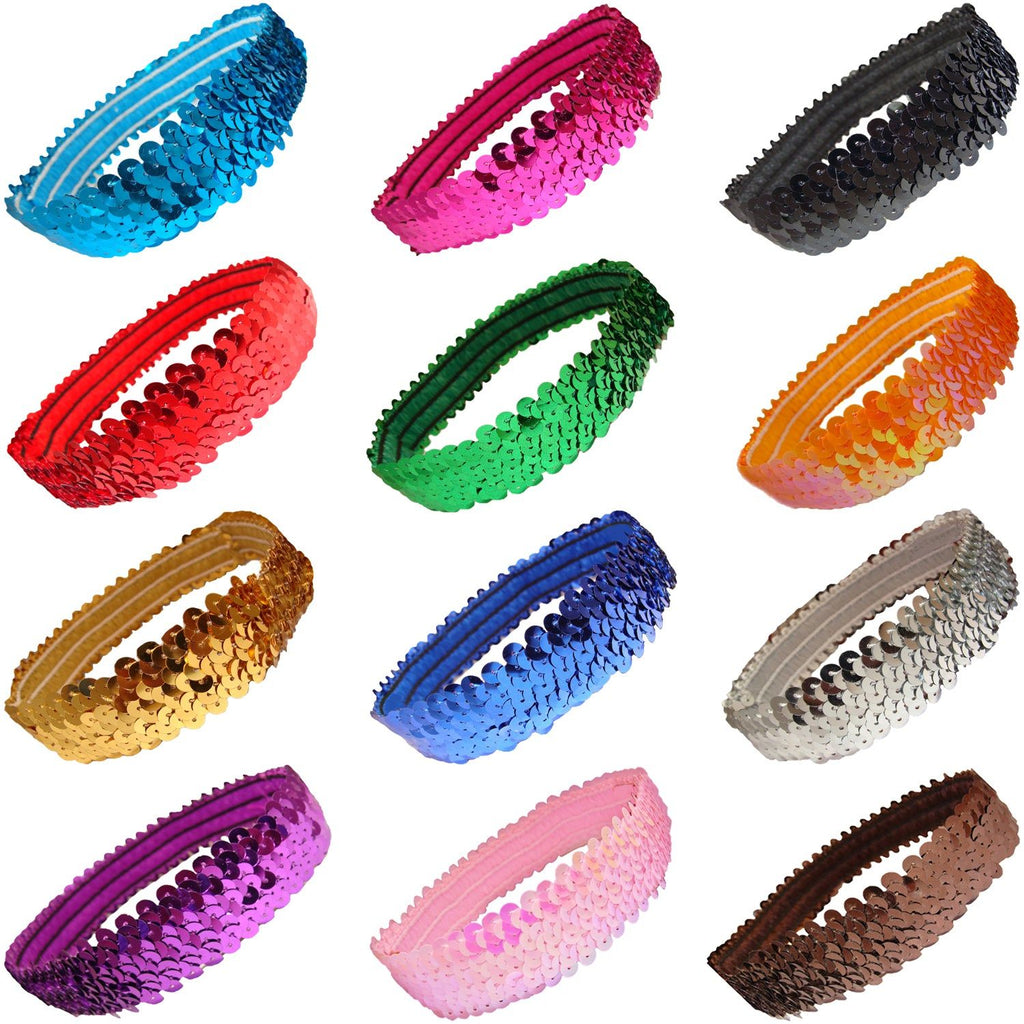 Sequin Headbands 12 Girls Headband Sparkly Hair Head Bands Assorted