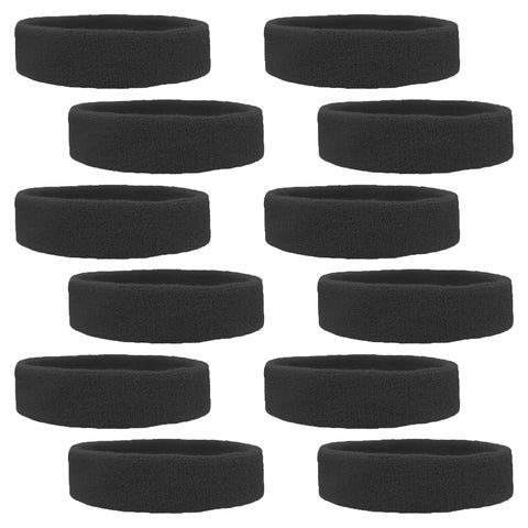 Sweatbands 12 Terry Cotton Sports Headbands Sweat Absorbing Head Bands Black