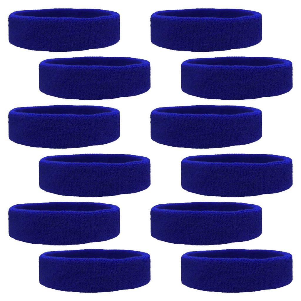 Sweatbands 12 Terry Cotton Sports Headbands Sweat Absorbing Head Bands Blue