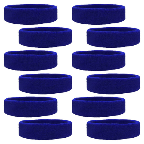 Sweatbands 12 Terry Cotton Sports Headbands Sweat Absorbing Head Bands Blue