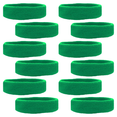 Sweatbands 12 Terry Cotton Sports Headbands Sweat Absorbing Head Bands Green