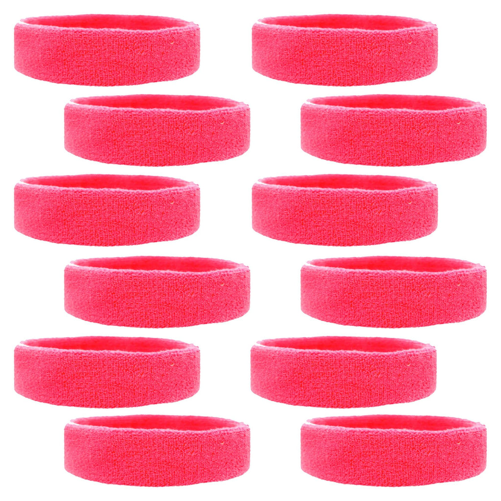 Sweatbands 12 Terry Cotton Sports Headbands Sweat Absorbing Head Bands Neon Pink