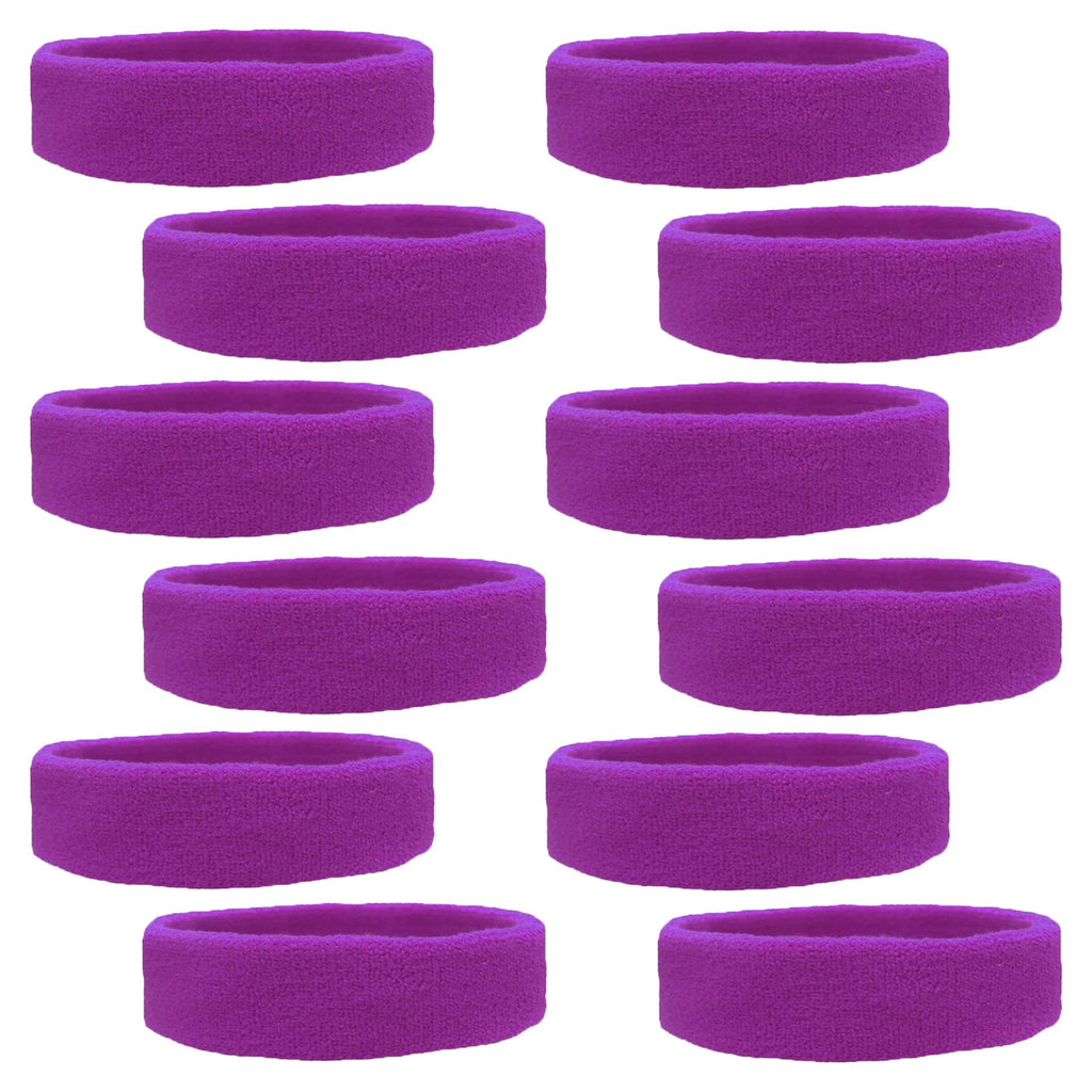 Sweatbands 12 Terry Cotton Sports Headbands Sweat Absorbing Head Bands Purple