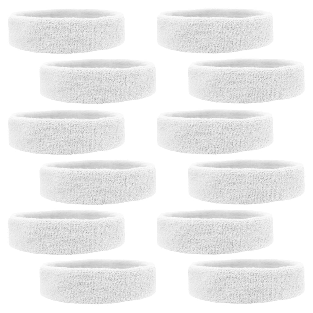 Sweatbands 12 Terry Cotton Sports Headbands Sweat Absorbing Head Bands White