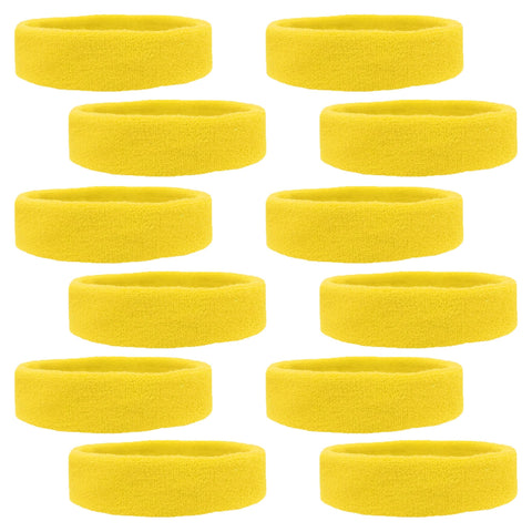 Sweatbands 12 Terry Cotton Sports Headbands Sweat Absorbing Head Bands Yellow