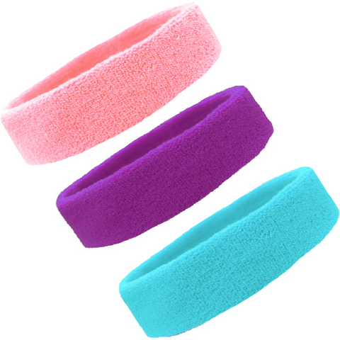 Sweatbands Terry Cotton Sports Headband Sweat Absorbing Head Band Pink Purple Teal 3