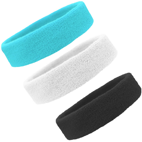 Sweatbands Terry Cotton Sports Headband Sweat Absorbing Head Band Teal White Black 3