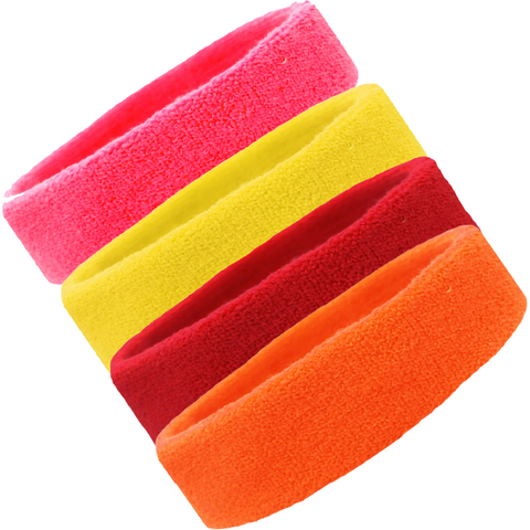 Sweatbands 4 Terry Cotton Sports Headbands Sweat Absorbing Head Bands Warm Colors