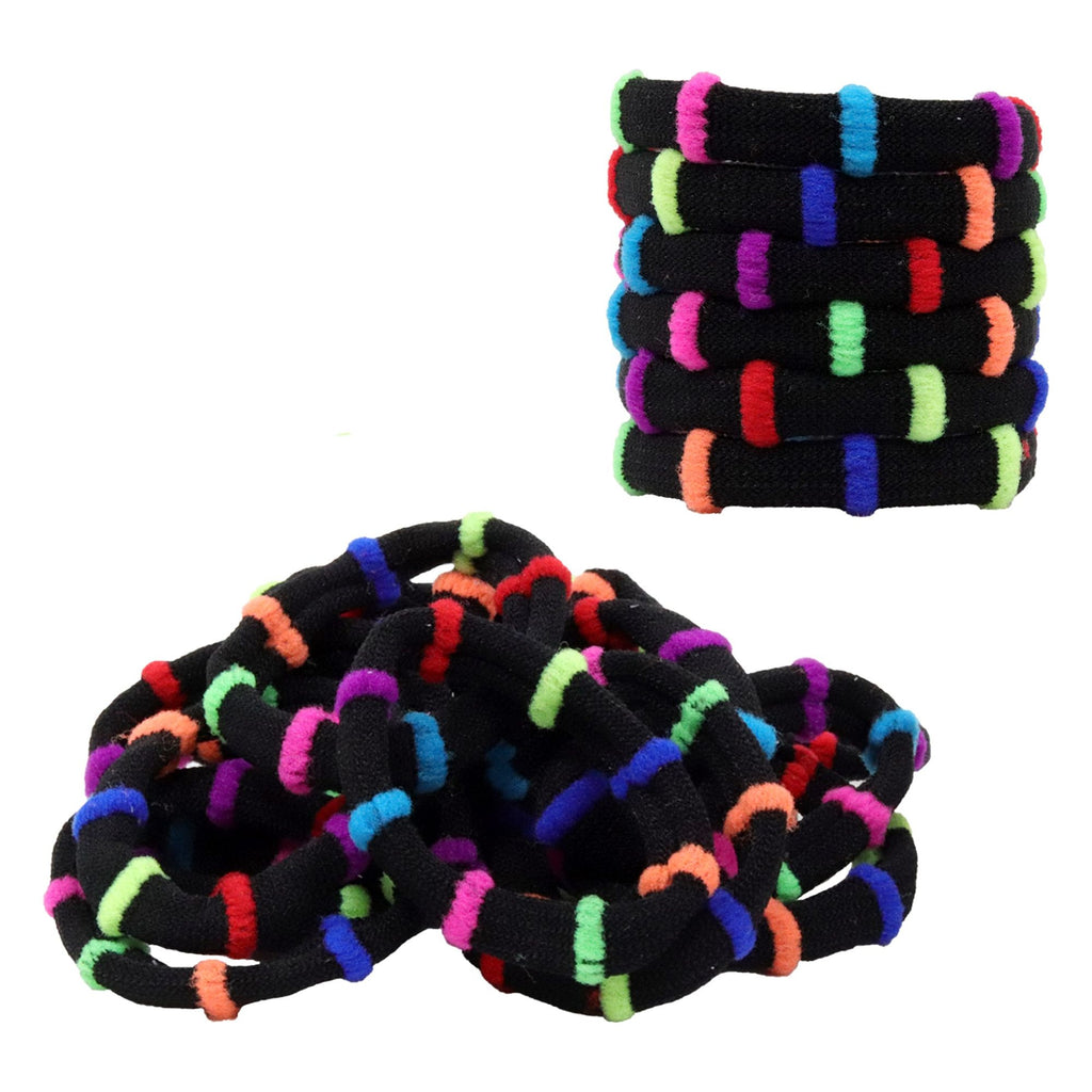 Hair Ties Seamless Terry Elastics 100 Pack Rainbow Black