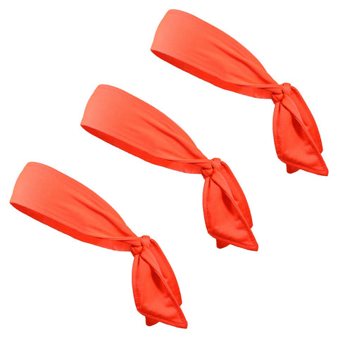 Tie Back Headbands 3 Moisture Wicking Athletic Sports Head Band Neon Orange