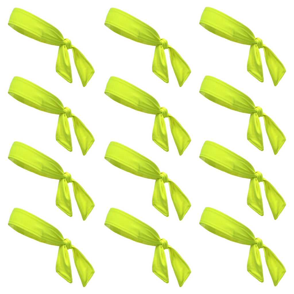 Tie Back Headbands 12 Moisture Wicking Athletic Sports Head Band Neon Yellow