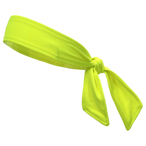 Tie Back Headband Moisture Wicking Athletic Sports Head Band Neon Yellow