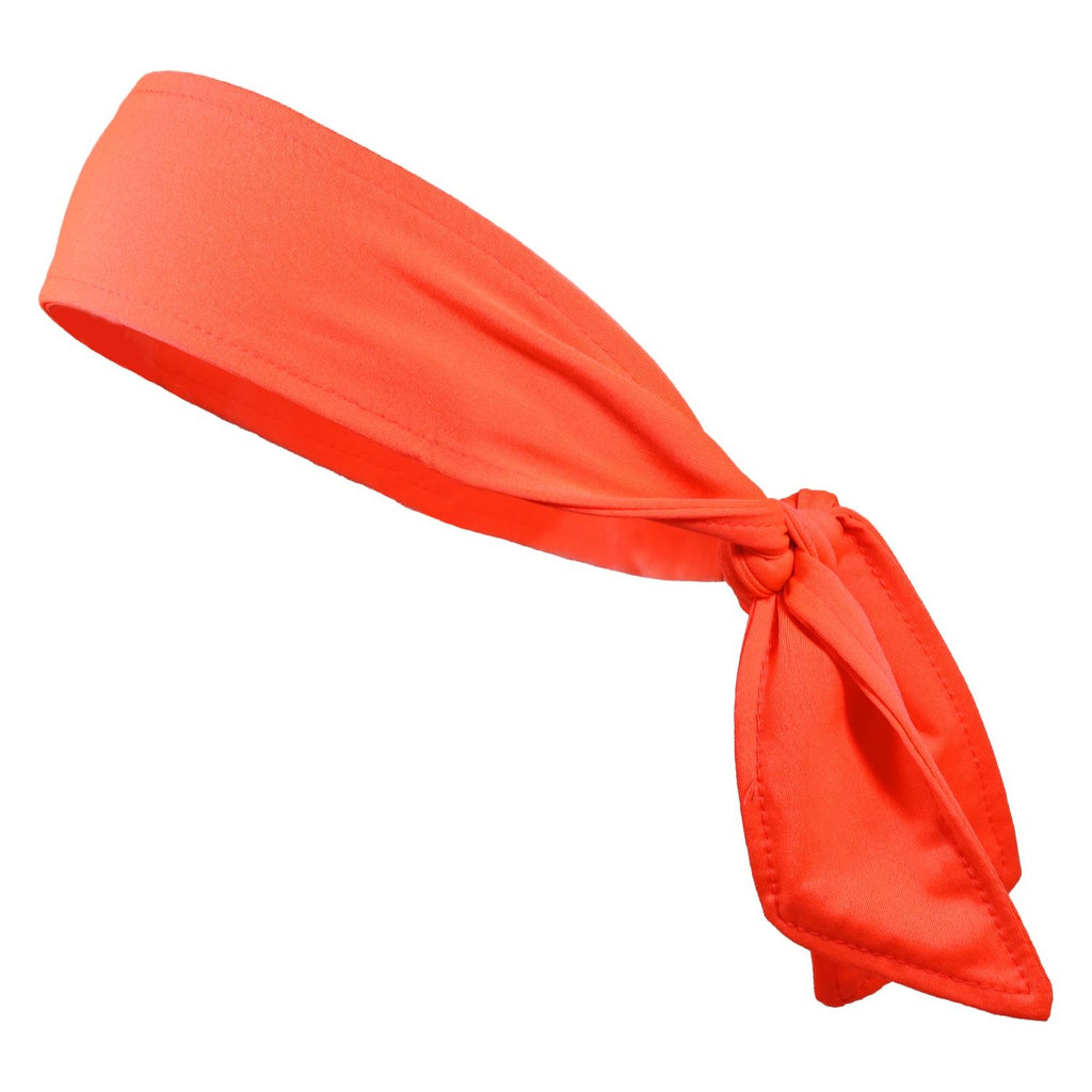 Tie Back Headband Moisture Wicking Athletic Sports Head Band Neon Orange