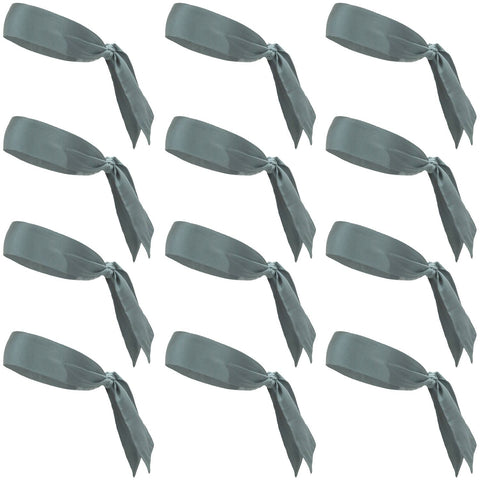 Tie Back Headbands 12 Moisture Wicking Athletic Sports Head Band Gray