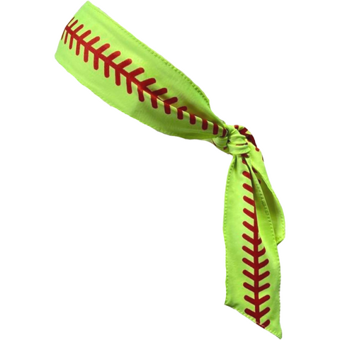 Tie Back Headband Moisture Wicking Athletic Sports Head Band Bandana Softball Seam Neon Yellow and Red