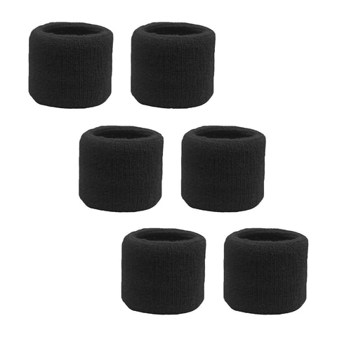 Sweatband for Wrist Terry Cotton Wristbands 6 Black